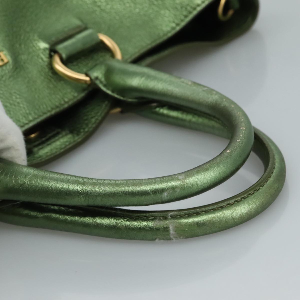 Prada Saffiano Green Leather Tote Bag (Pre-Owned)