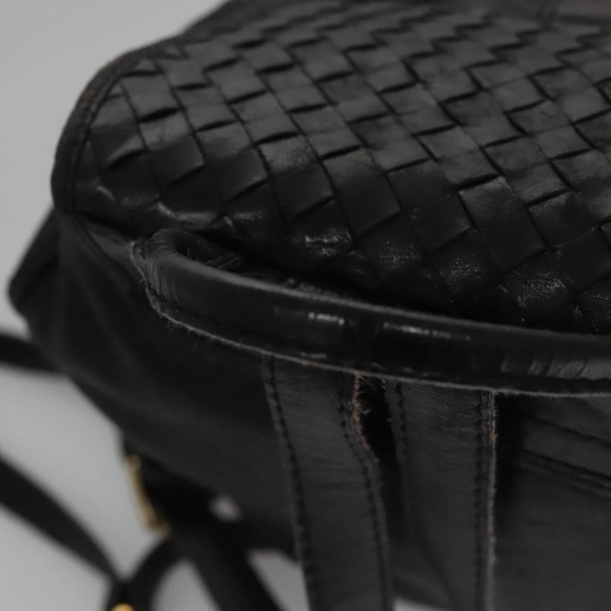 Bottega Veneta Intrecciato Black Leather Backpack Bag (Pre-Owned)