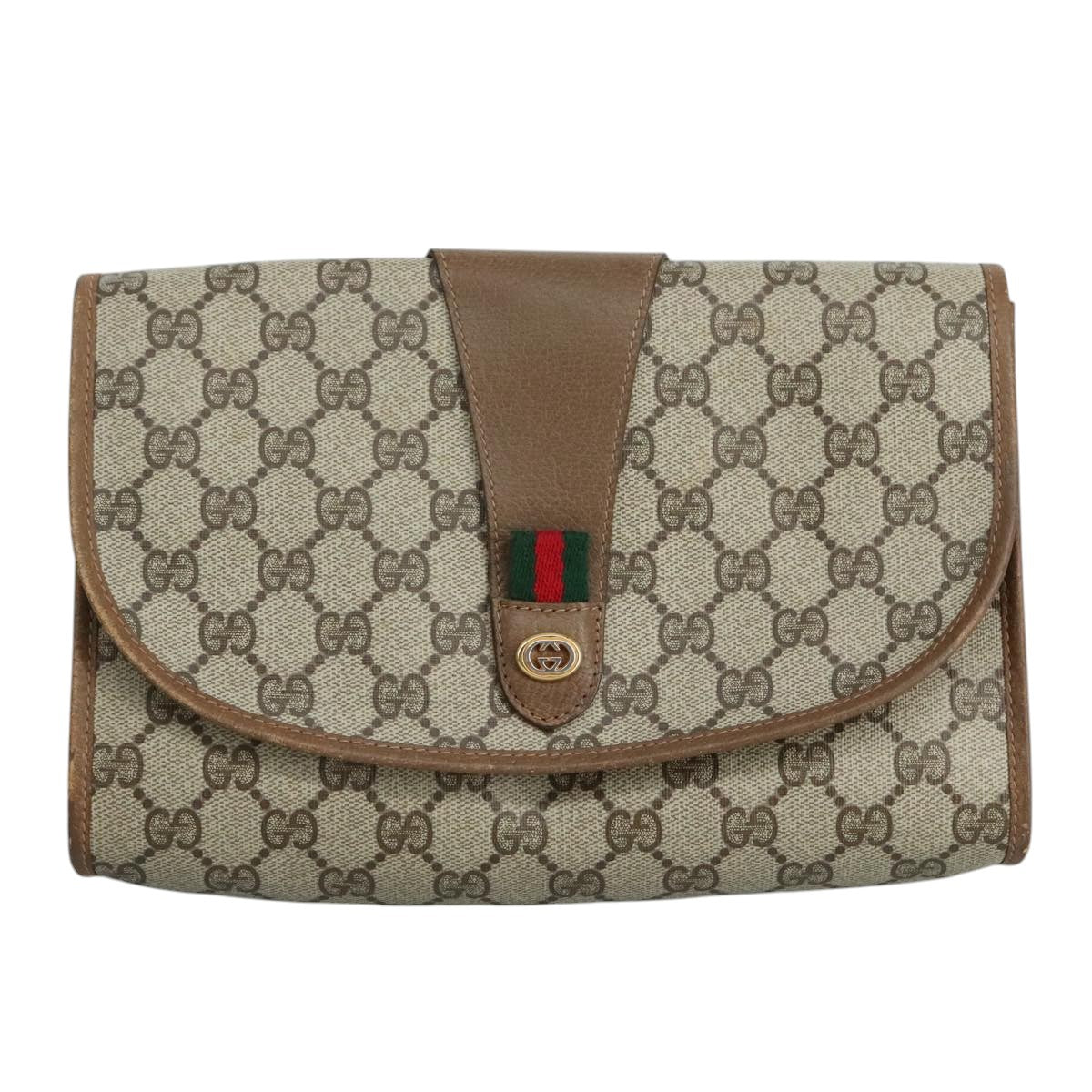 Gucci Ophidia Beige Canvas Clutch Bag (Pre-Owned)
