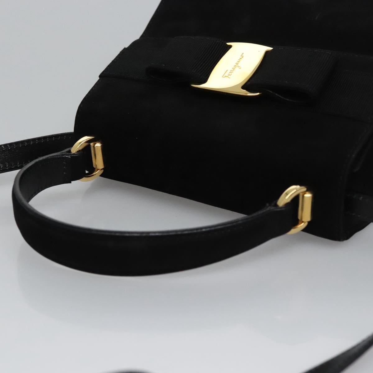 Salvatore Ferragamo Vala Black Suede Handbag (Pre-Owned)