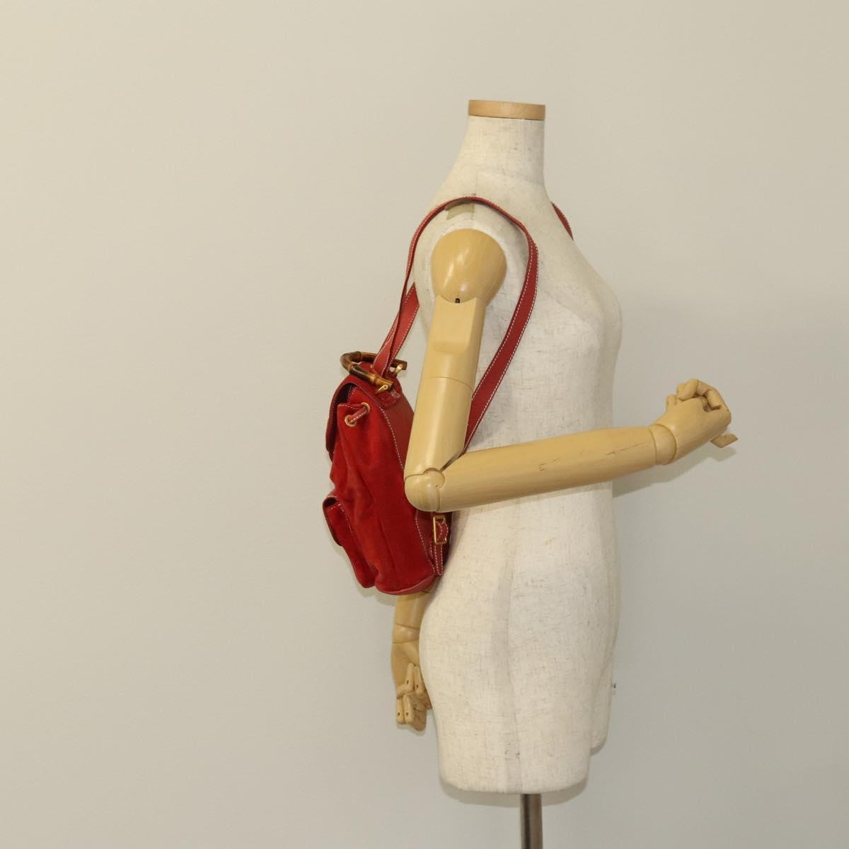 Gucci Bamboo Red Suede Backpack Bag (Pre-Owned)