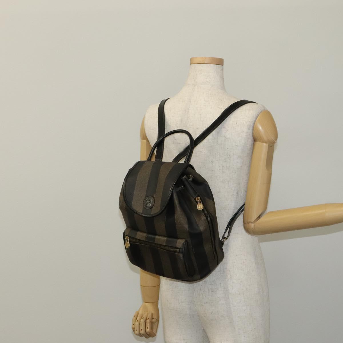 Fendi Pequin Brown Canvas Backpack Bag (Pre-Owned)