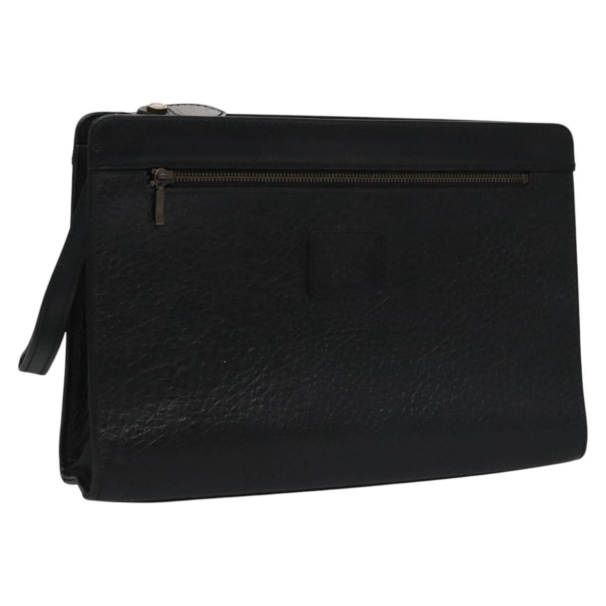 Burberry Check Link Black Leather Clutch Bag (Pre-Owned)