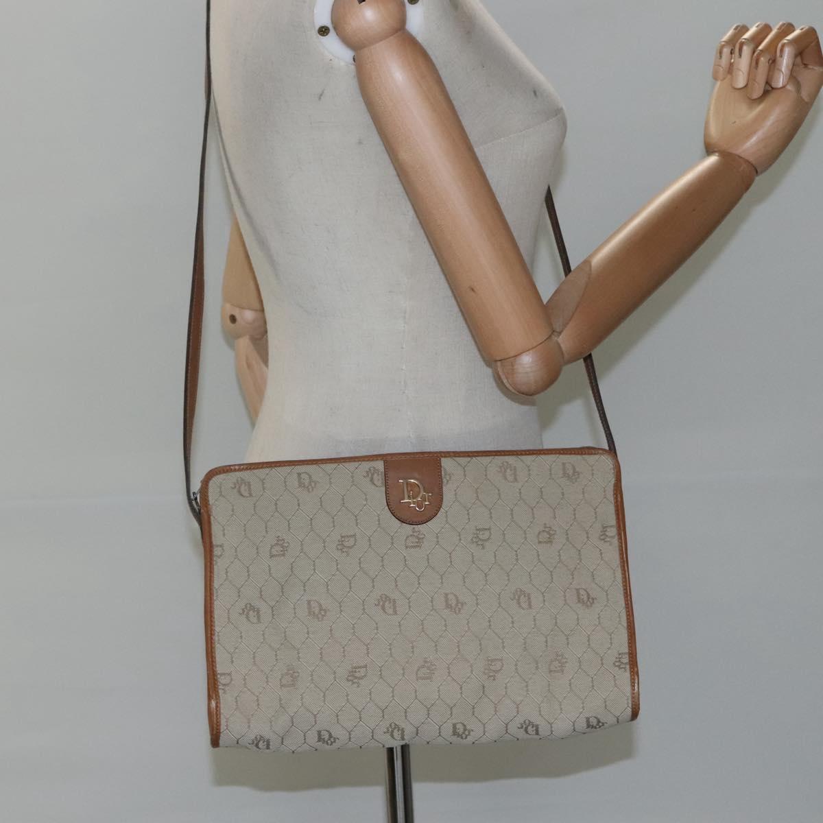 Dior Honeycomb Beige Canvas Shoulder Bag (Pre-Owned)