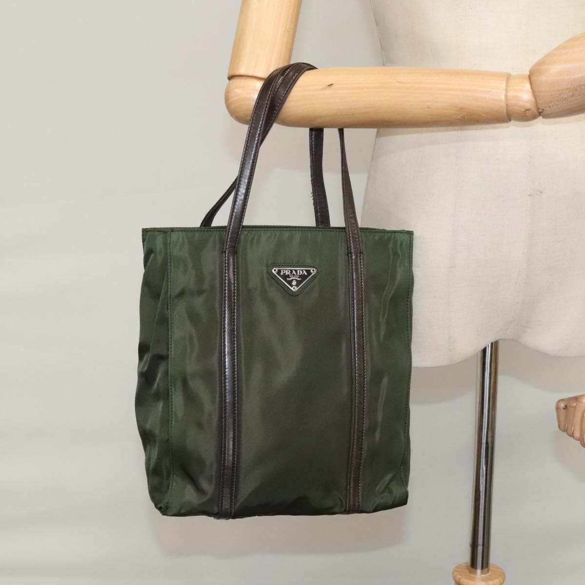 Prada Tessuto Khaki Synthetic Tote Bag (Pre-Owned)