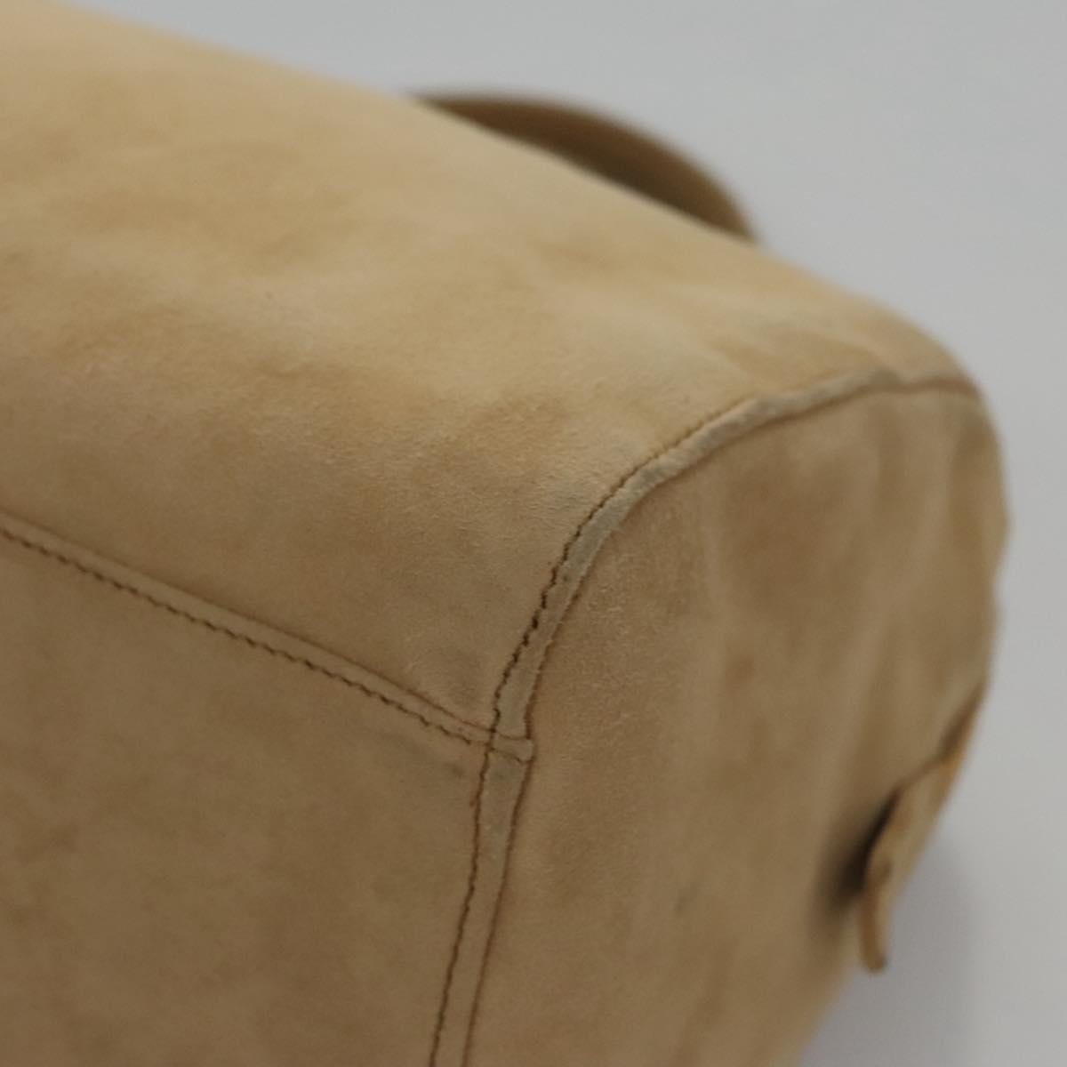 Prada Triangle Logo Beige Suede Handbag (Pre-Owned)