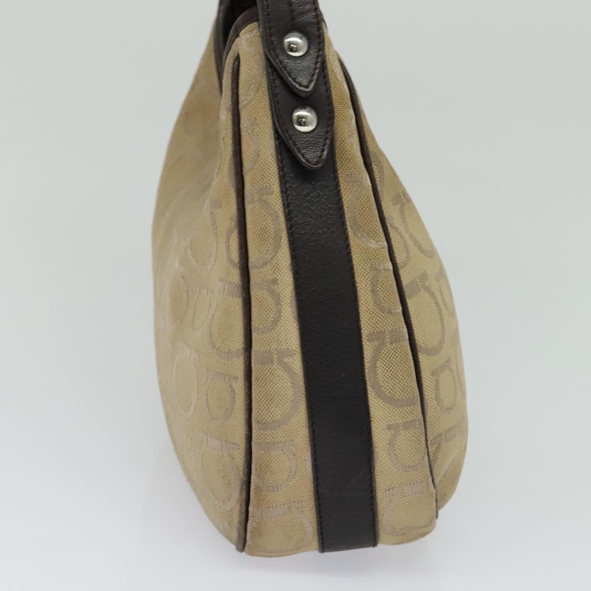 Salvatore Ferragamo Gancini Beige Canvas Shoulder Bag (Pre-Owned)