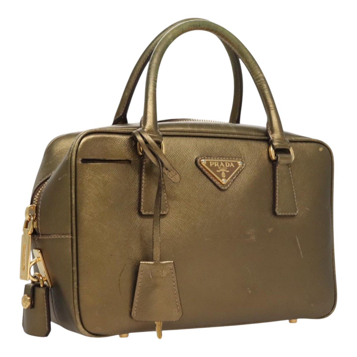 Prada Bauletto Gold Leather Handbag (Pre-Owned)