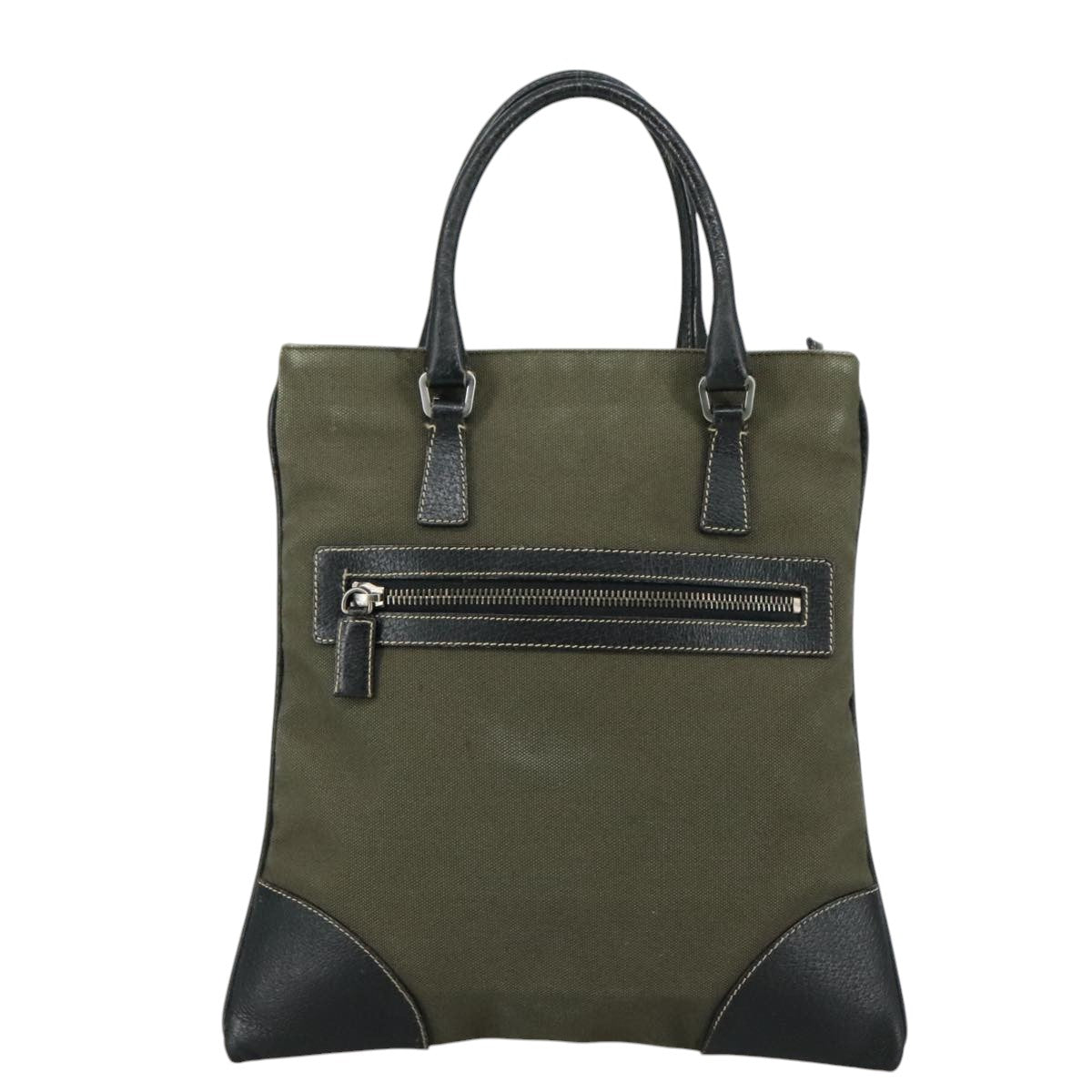 Prada Triangle Logo Khaki Canvas Handbag (Pre-Owned)