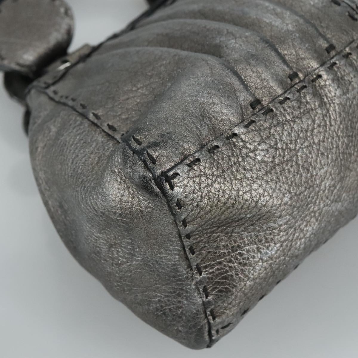 Valentino Garavani V Logo Silver Leather Handbag (Pre-Owned)