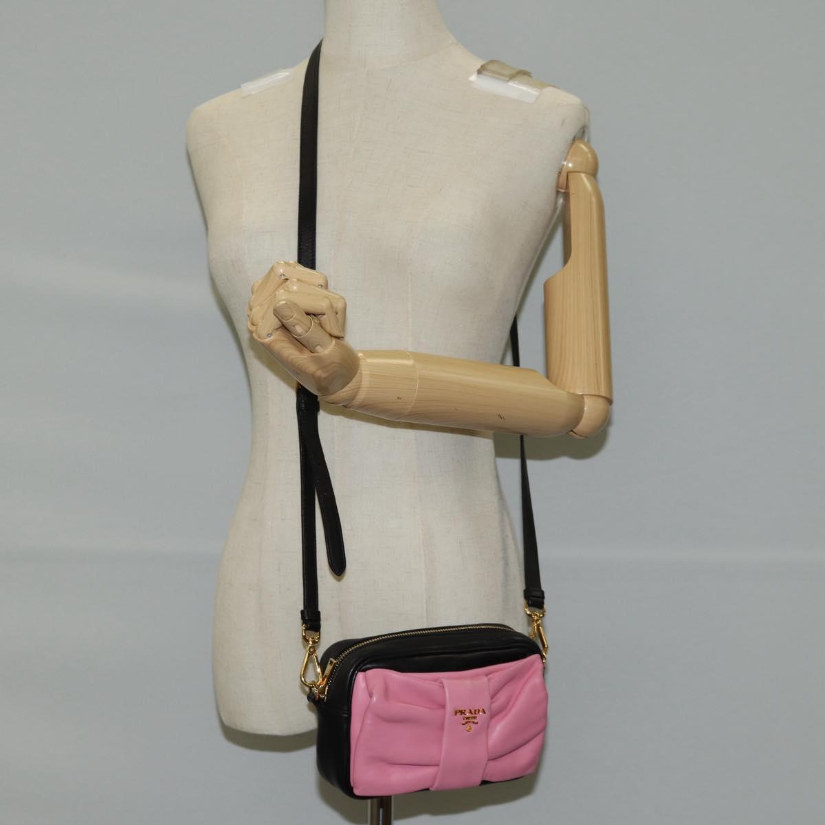 Prada Ribbon Black Leather Shoulder Bag (Pre-Owned)