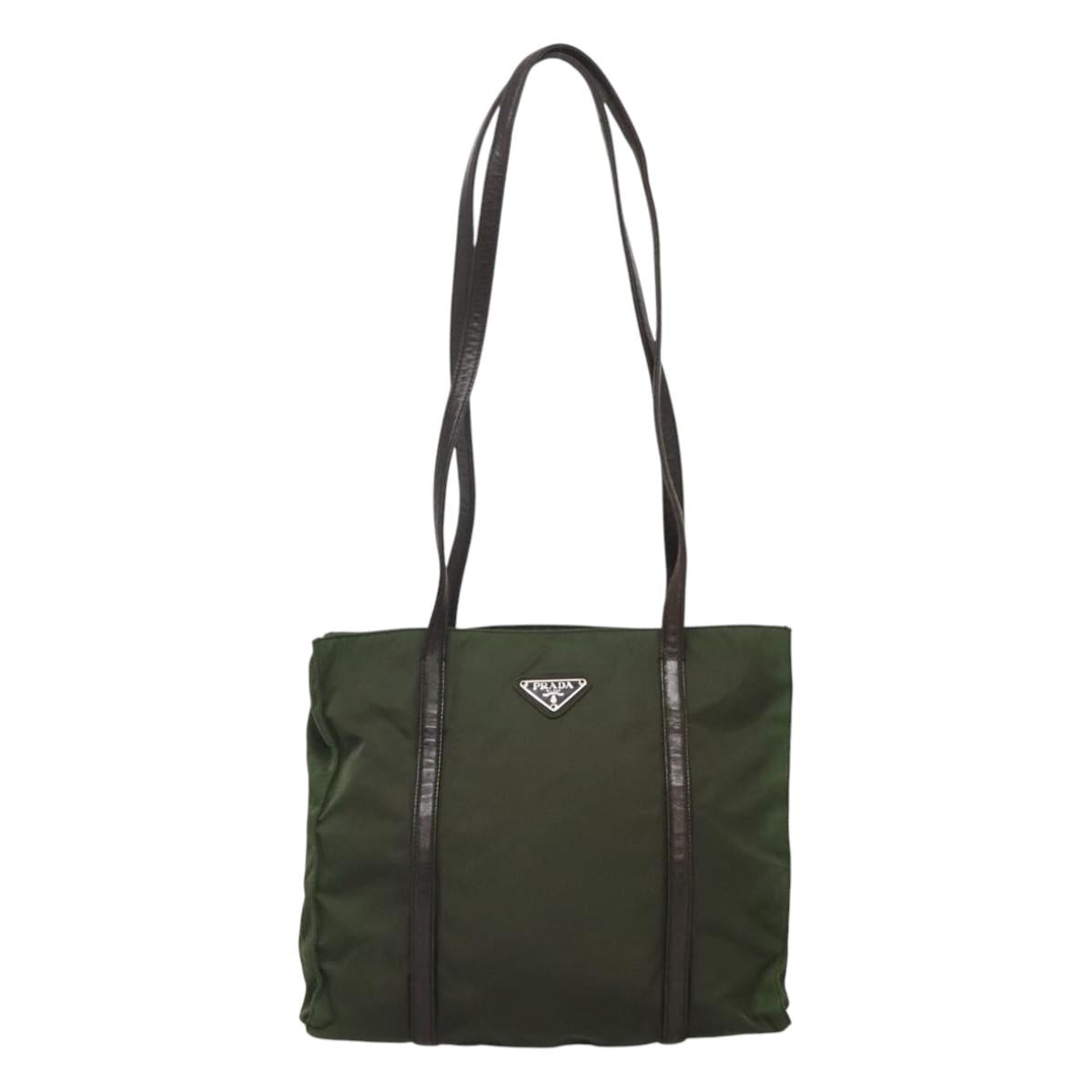 Prada Triangle Logo Khaki Synthetic Tote Bag (Pre-Owned)