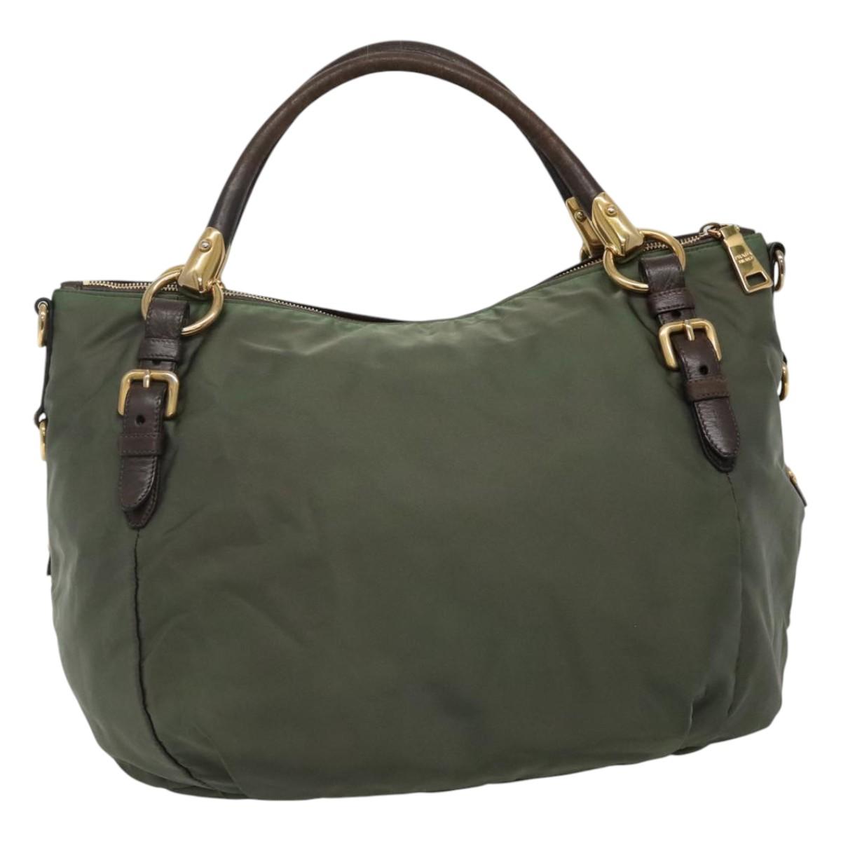 Prada Logo Jacquard Khaki Synthetic Handbag (Pre-Owned)