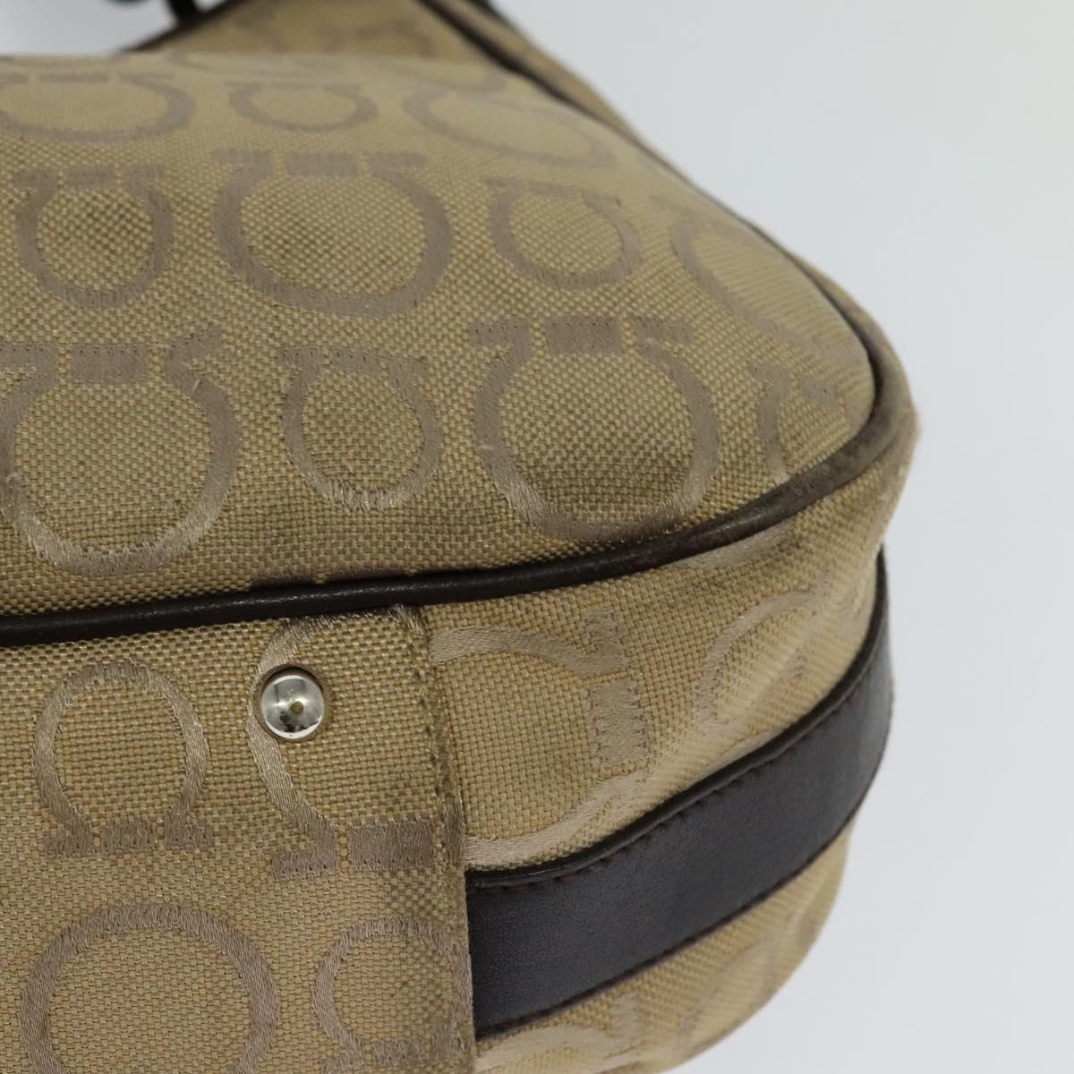 Salvatore Ferragamo Gancini Beige Canvas Shoulder Bag (Pre-Owned)