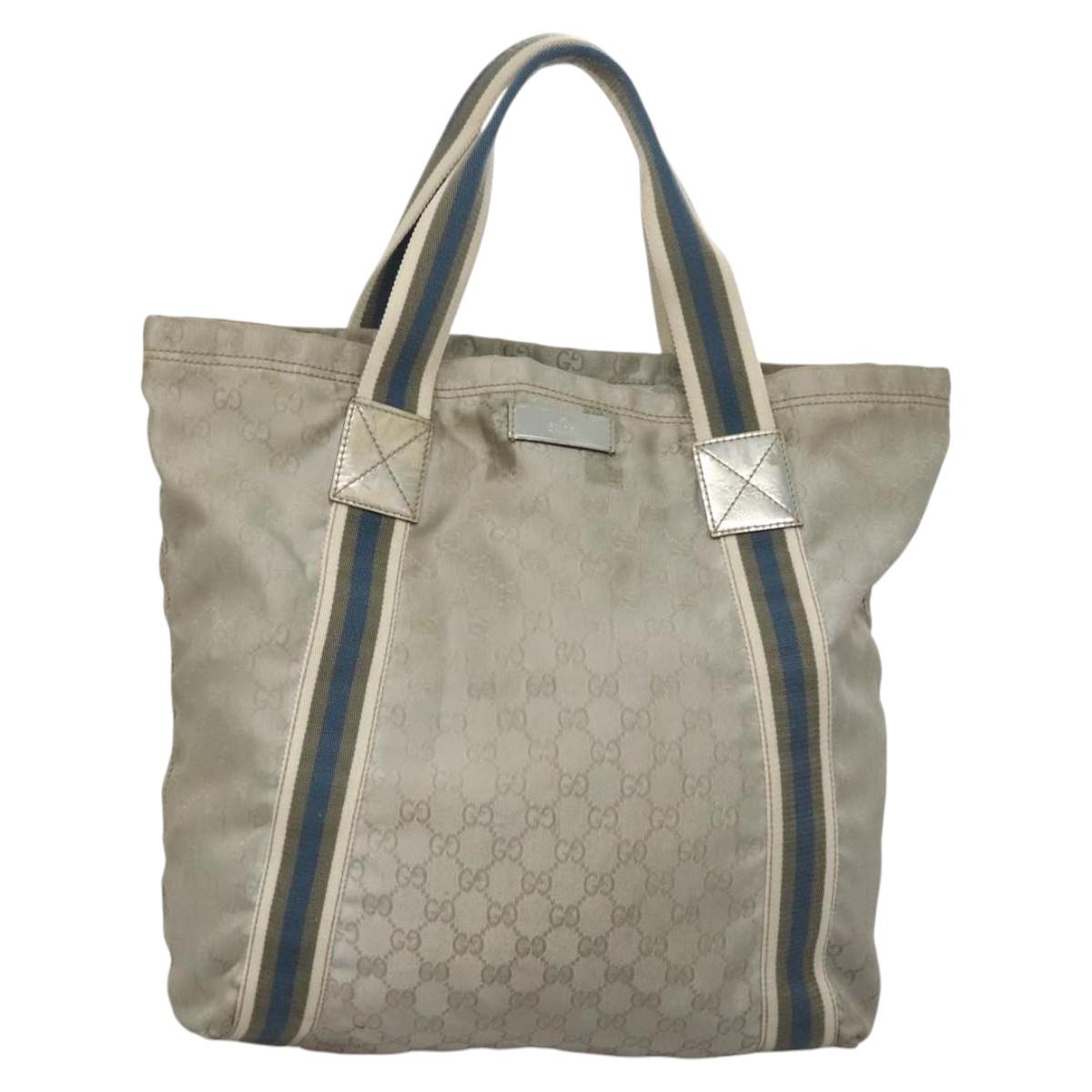 Gucci Sherry Silver Canvas Tote Bag (Pre-Owned)
