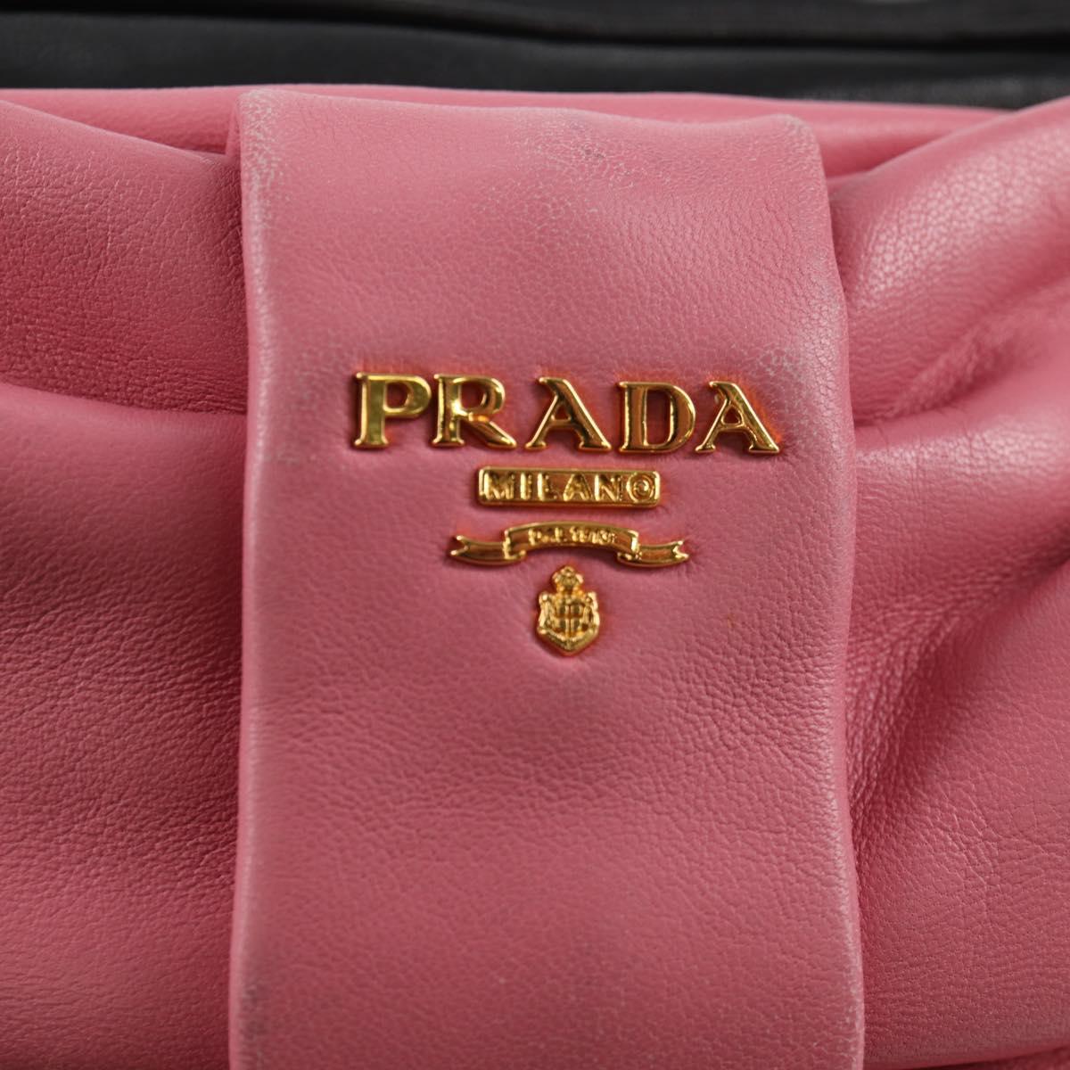 Prada Ribbon Black Leather Shoulder Bag (Pre-Owned)