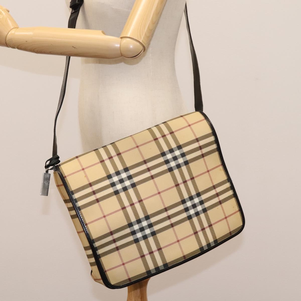 Burberry Nova Check Beige Canvas Shoulder Bag (Pre-Owned)