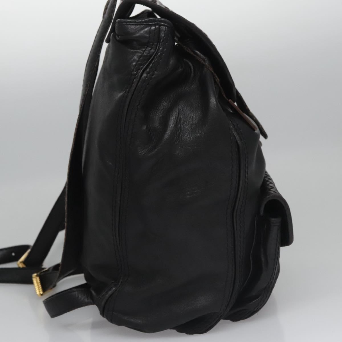 Bottega Veneta Intrecciato Black Leather Backpack Bag (Pre-Owned)