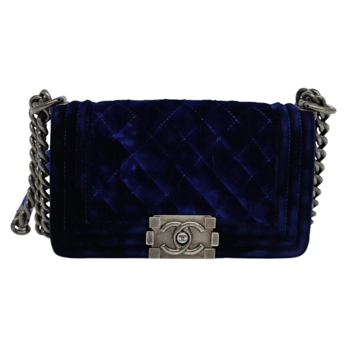Chanel Boy Blue Velvet Shoulder Bag (Pre-Owned)