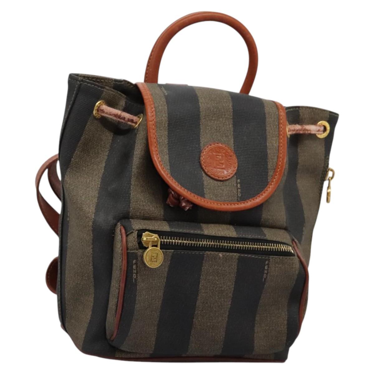 Fendi Pequin Brown Canvas Backpack Bag (Pre-Owned)