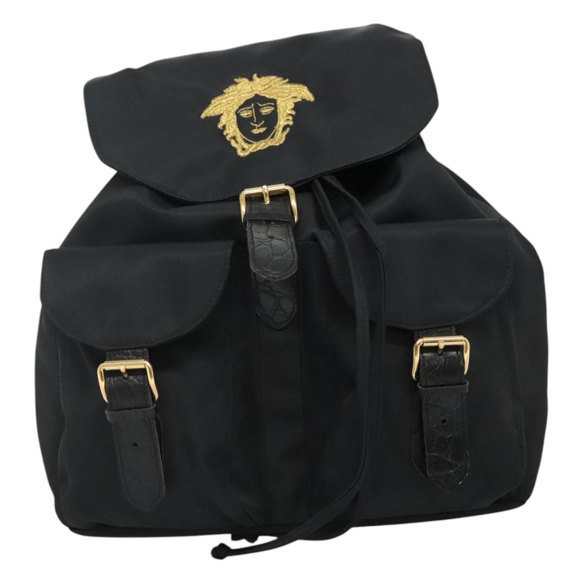 Versace Gianni Black Synthetic Backpack Bag (Pre-Owned)