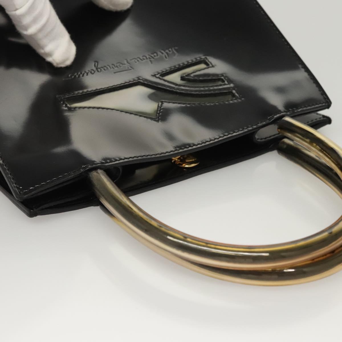 Salvatore Ferragamo Wanda Black Patent Leather Handbag (Pre-Owned)
