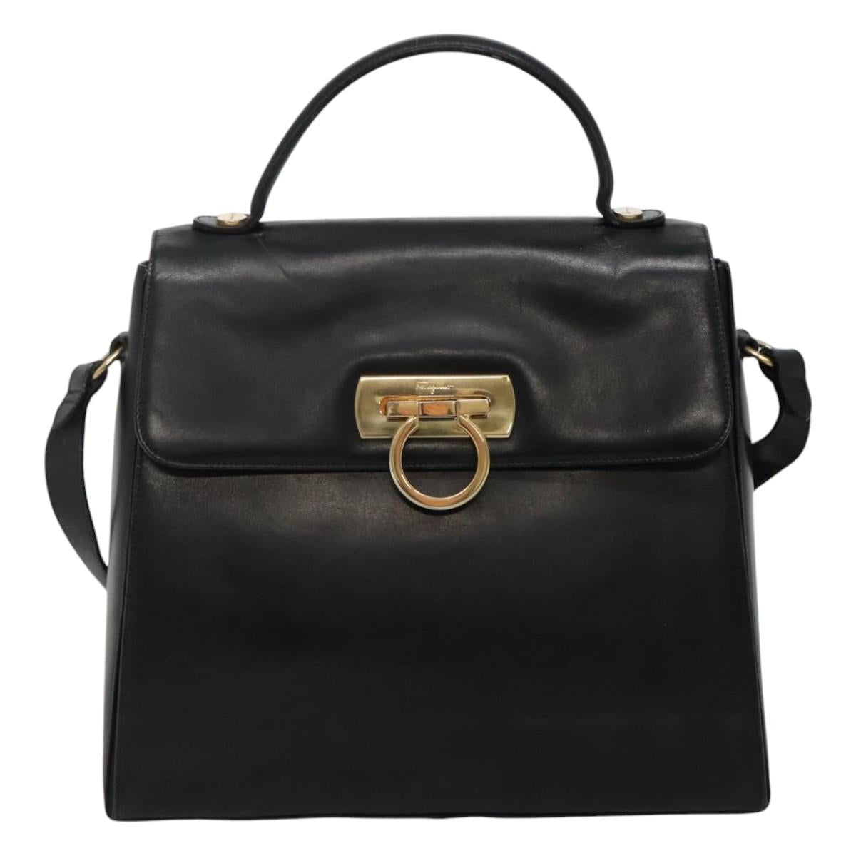 Salvatore Ferragamo Gancini Black Leather Handbag (Pre-Owned)