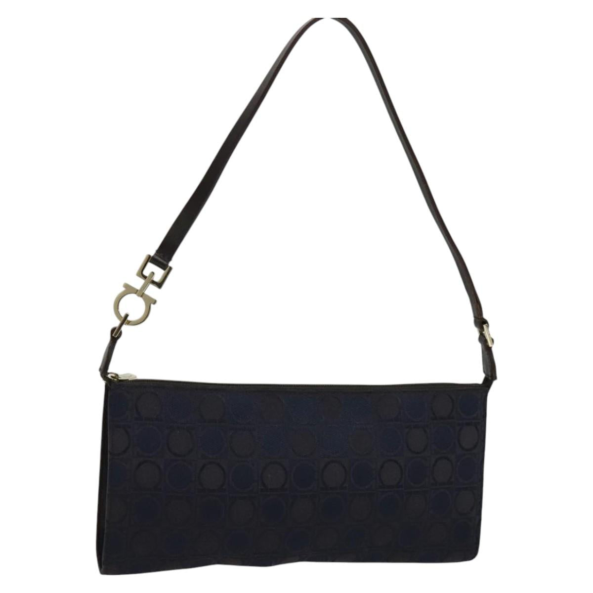 Salvatore Ferragamo Gancini Navy Canvas Handbag (Pre-Owned)