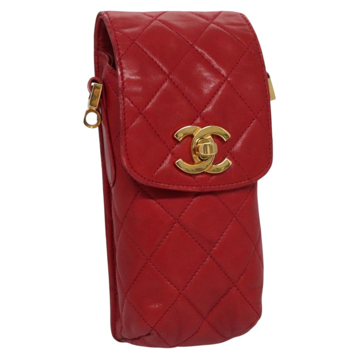 Chanel Phone Case Red Leather Clutch Bag (Pre-Owned)