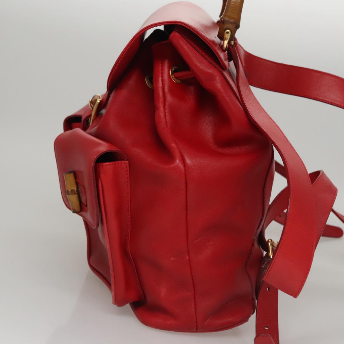 Gucci Bamboo Red Leather Backpack Bag (Pre-Owned)