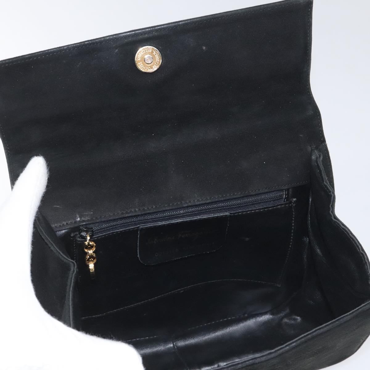 Salvatore Ferragamo Gancini Black Suede Shoulder Bag (Pre-Owned)