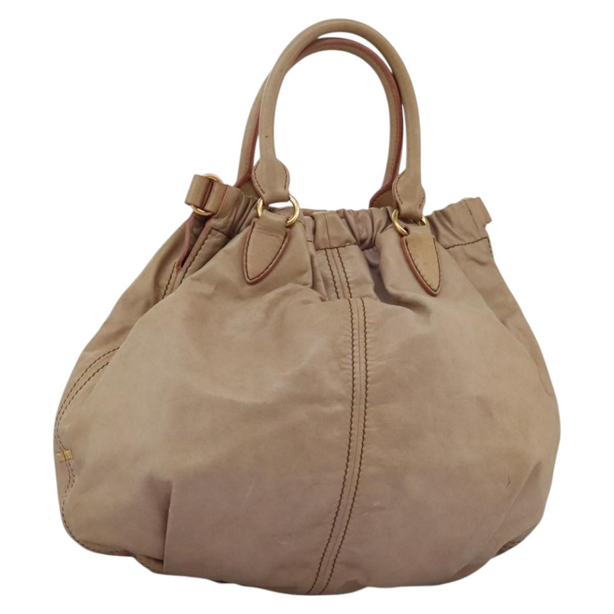 Miu Miu Vitello Beige Leather Handbag (Pre-Owned)