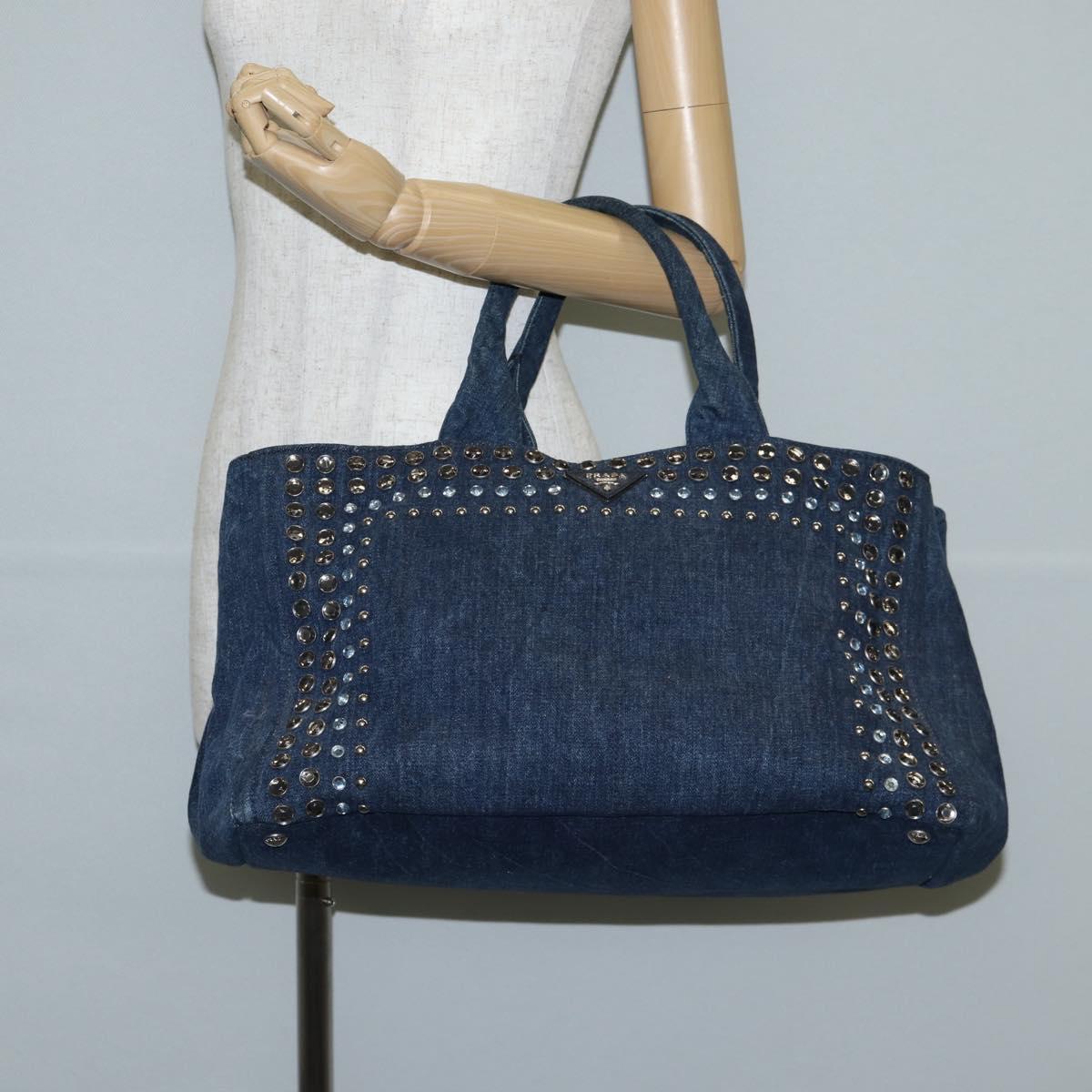 Prada Canapa Blue Canvas Tote Bag (Pre-Owned)