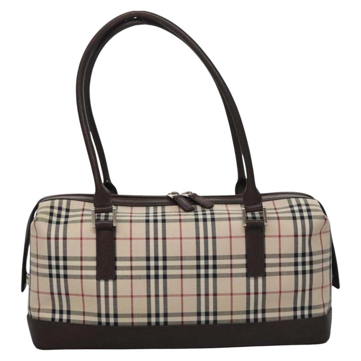 Burberry Nova Check Beige Canvas Handbag (Pre-Owned)