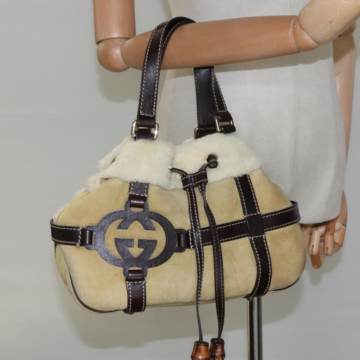 Gucci Bamboo Beige Suede Shoulder Bag (Pre-Owned)