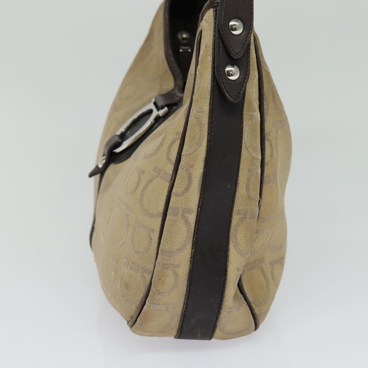 Salvatore Ferragamo Gancini Beige Canvas Shoulder Bag (Pre-Owned)