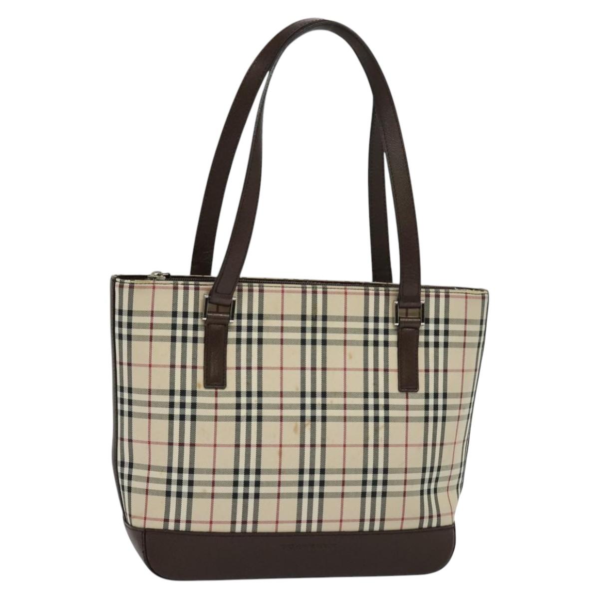 Burberry Nova Check Beige Canvas Shoulder Bag (Pre-Owned)