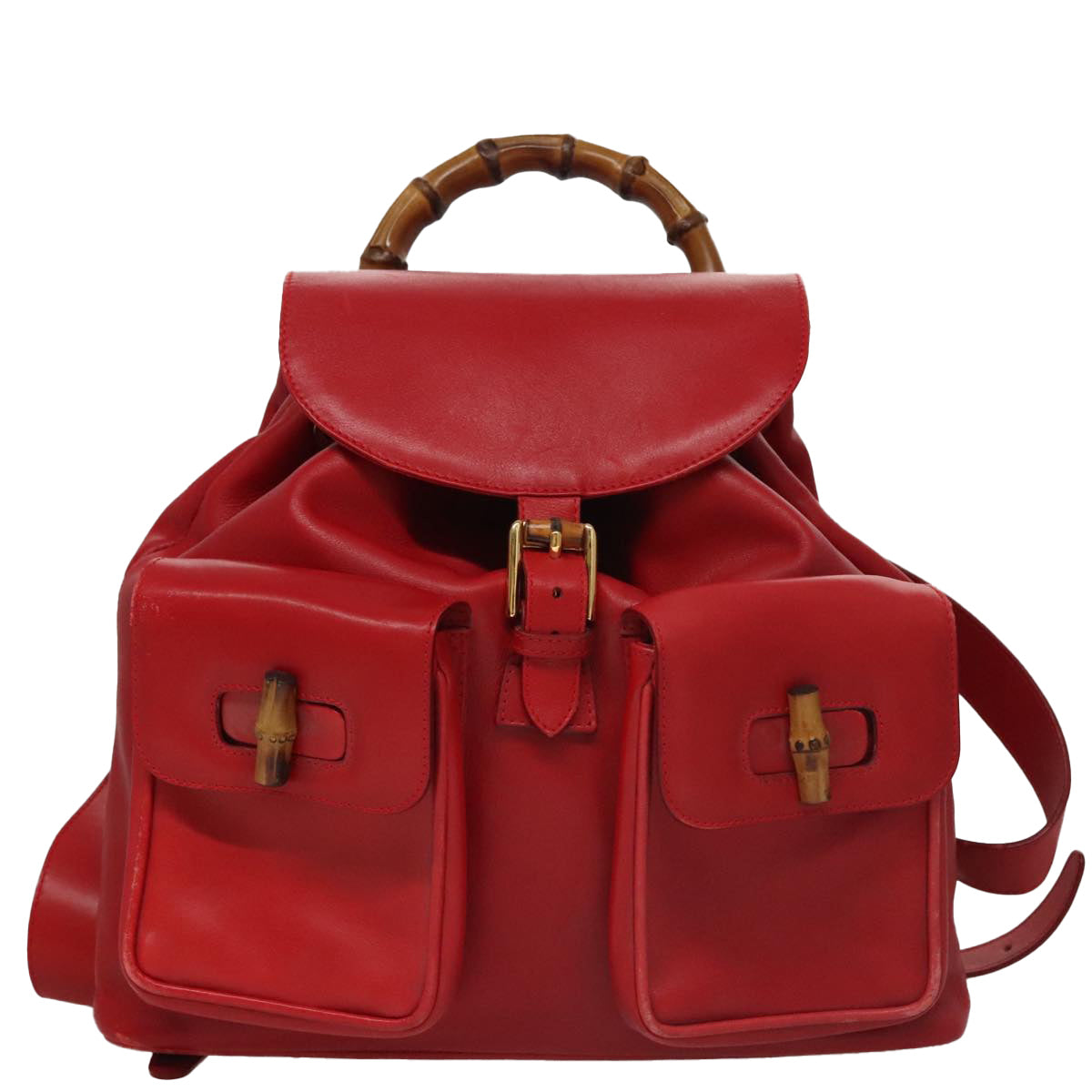 Gucci Bamboo Red Leather Backpack Bag (Pre-Owned)