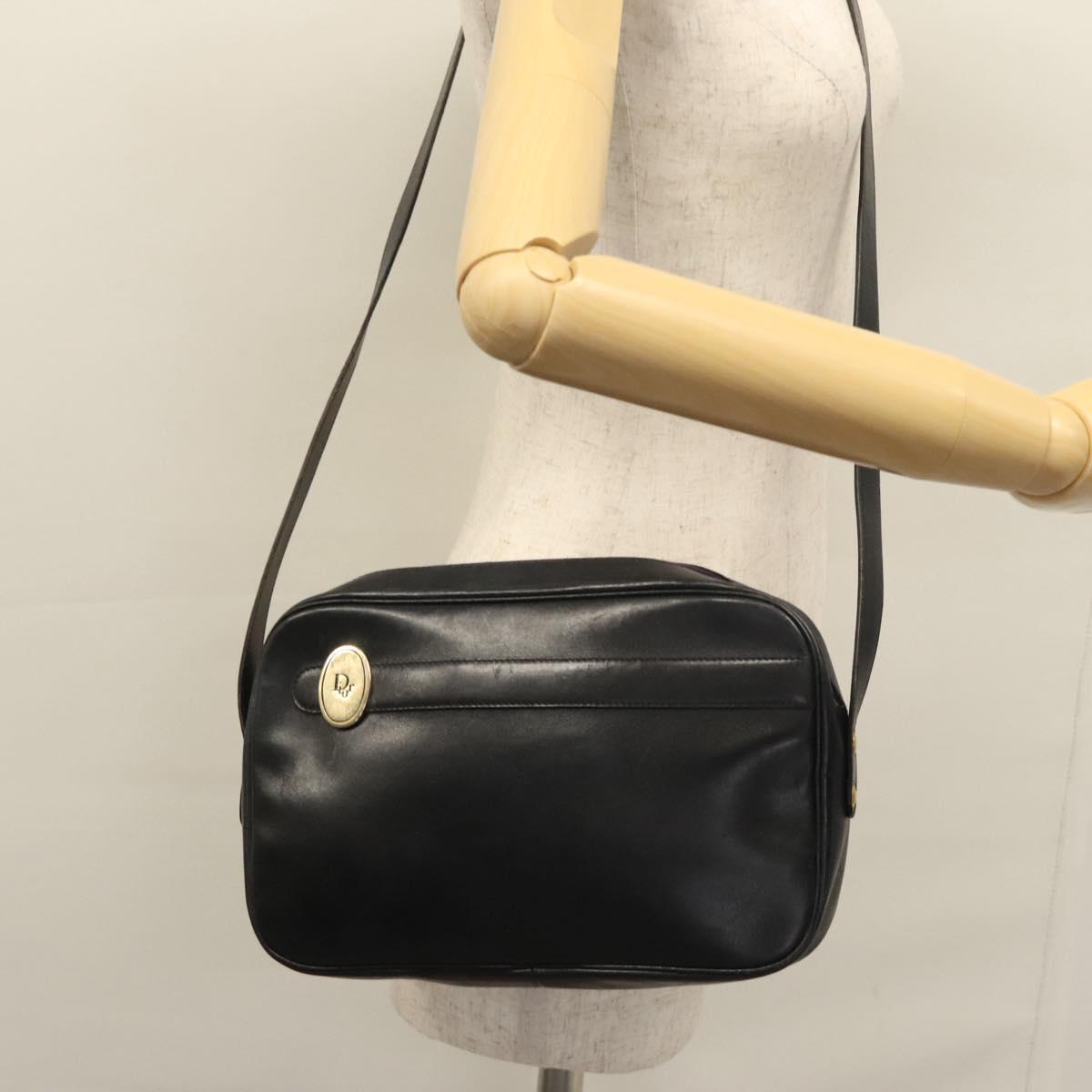 Dior Logo Black Leather Shoulder Bag (Pre-Owned)