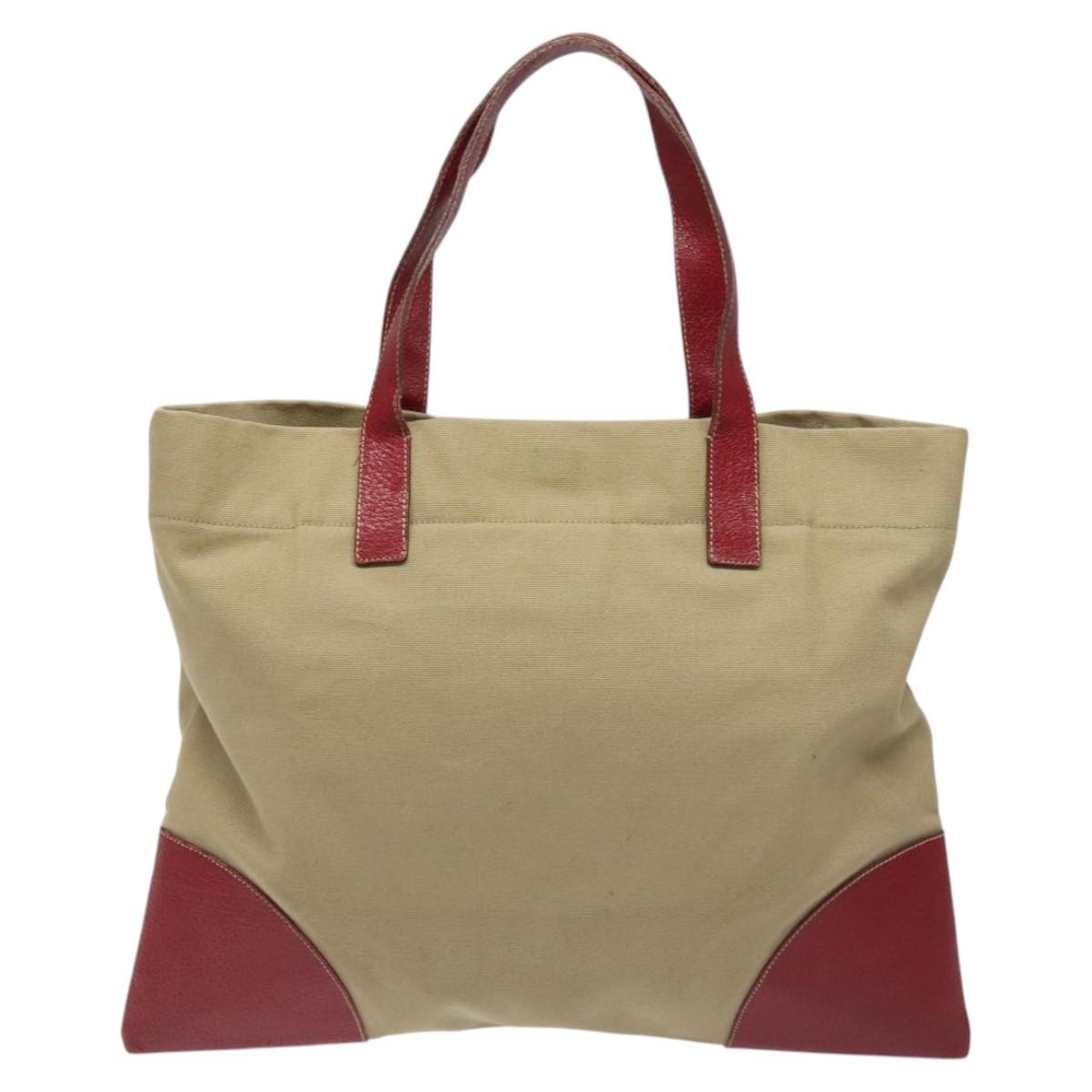 Prada Triangle Logo Beige Canvas Tote Bag (Pre-Owned)