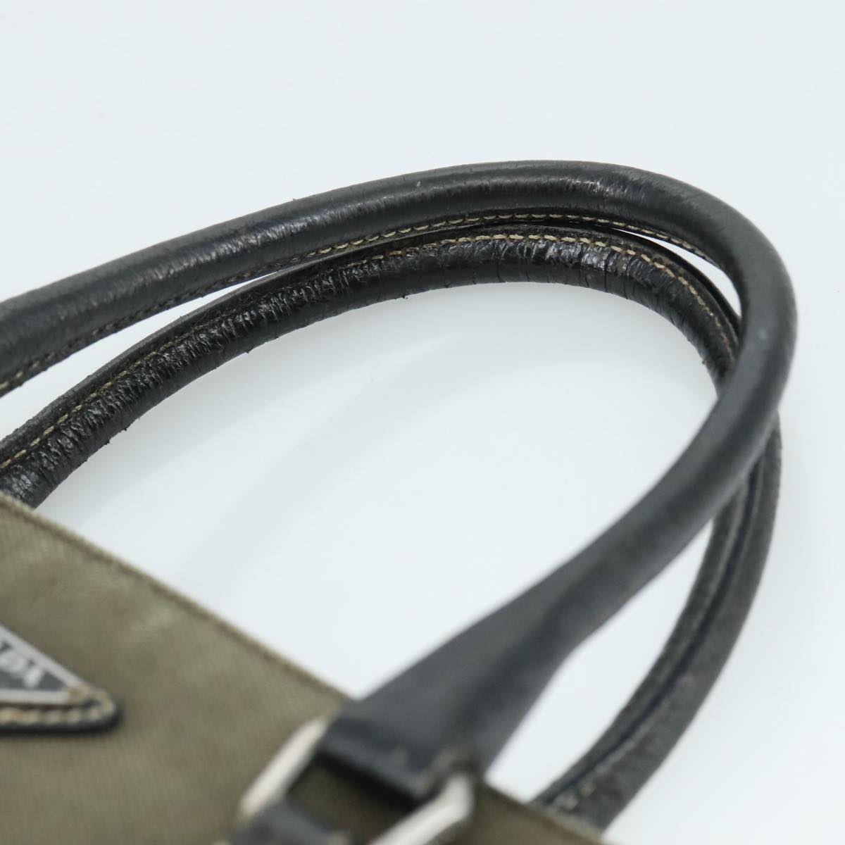 Prada Triangle Logo Khaki Canvas Handbag (Pre-Owned)