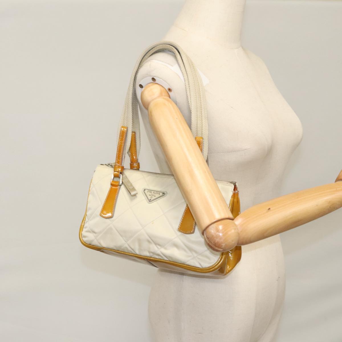Prada Tessuto Beige Synthetic Shoulder Bag (Pre-Owned)