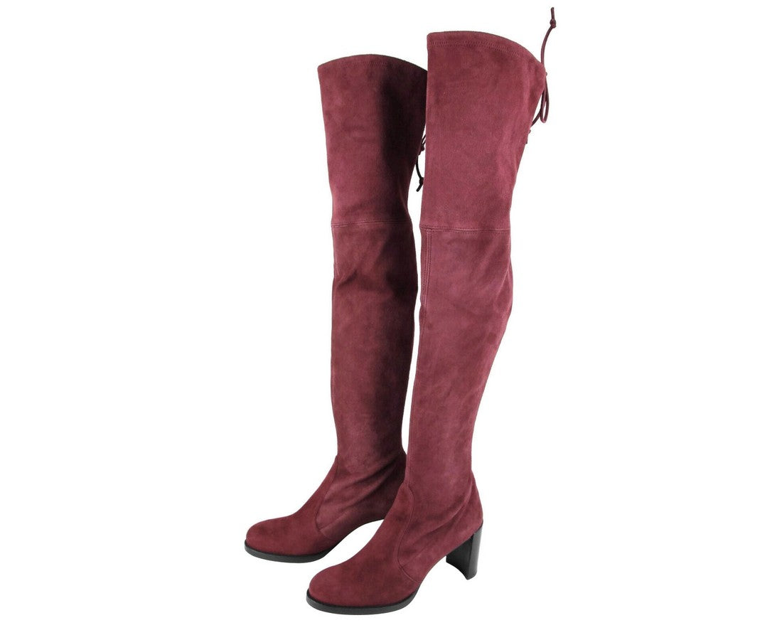 Stuart Weitzman Women's Tipland Cabernet Burgundy Suede Over the Knee Boot