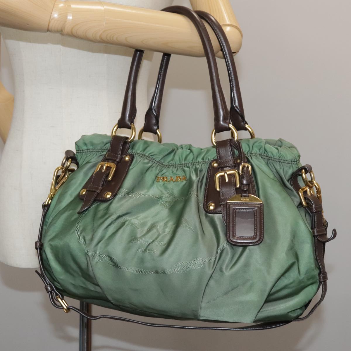 Prada Tessuto Green Synthetic Tote Bag (Pre-Owned)