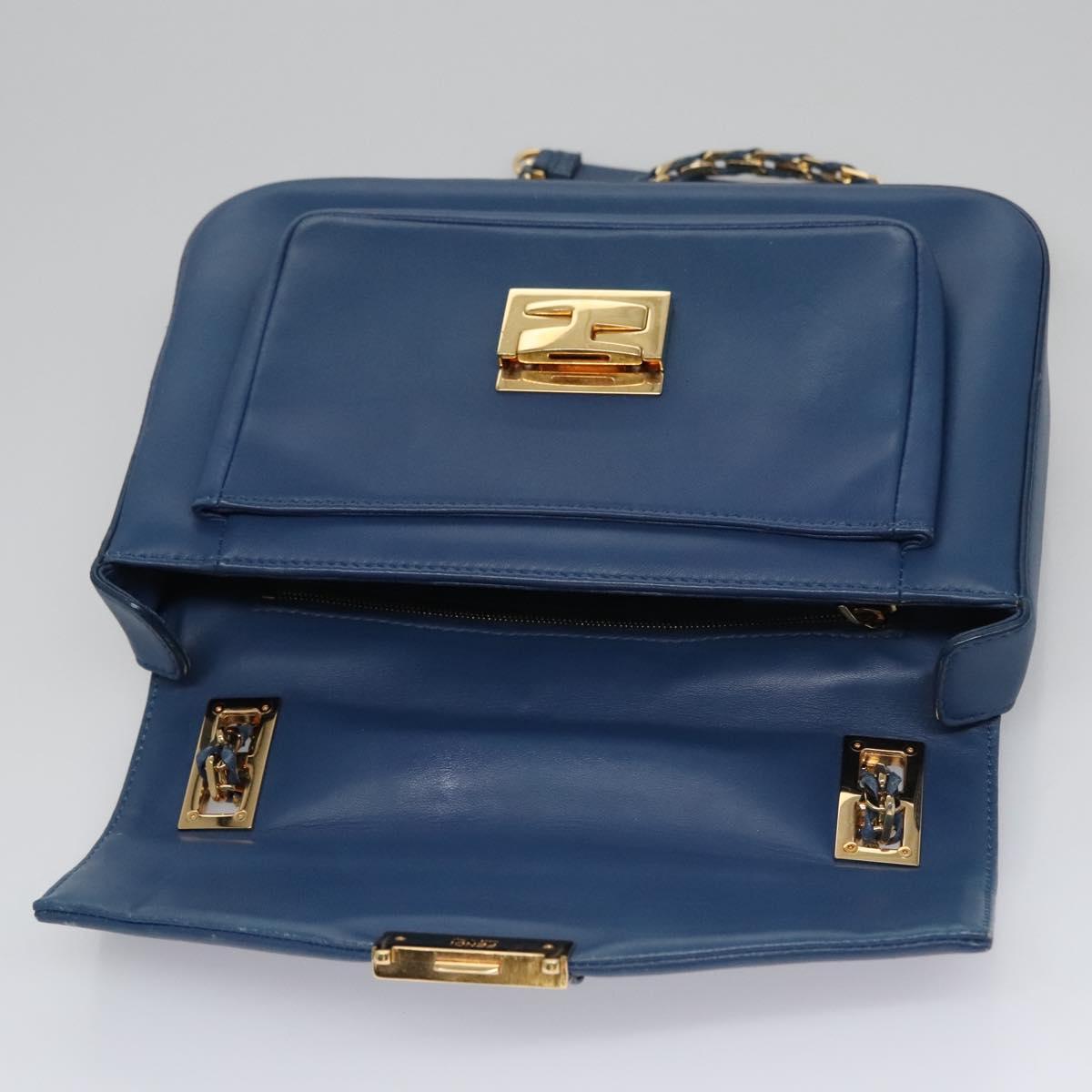 Fendi Bebaguette Blue Leather Shoulder Bag (Pre-Owned)