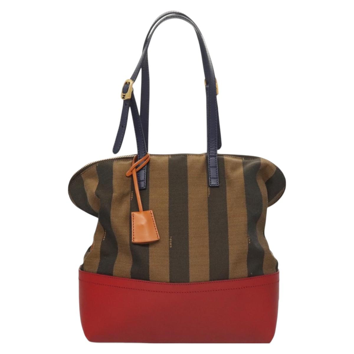 Fendi Pequin Brown Canvas Handbag (Pre-Owned)