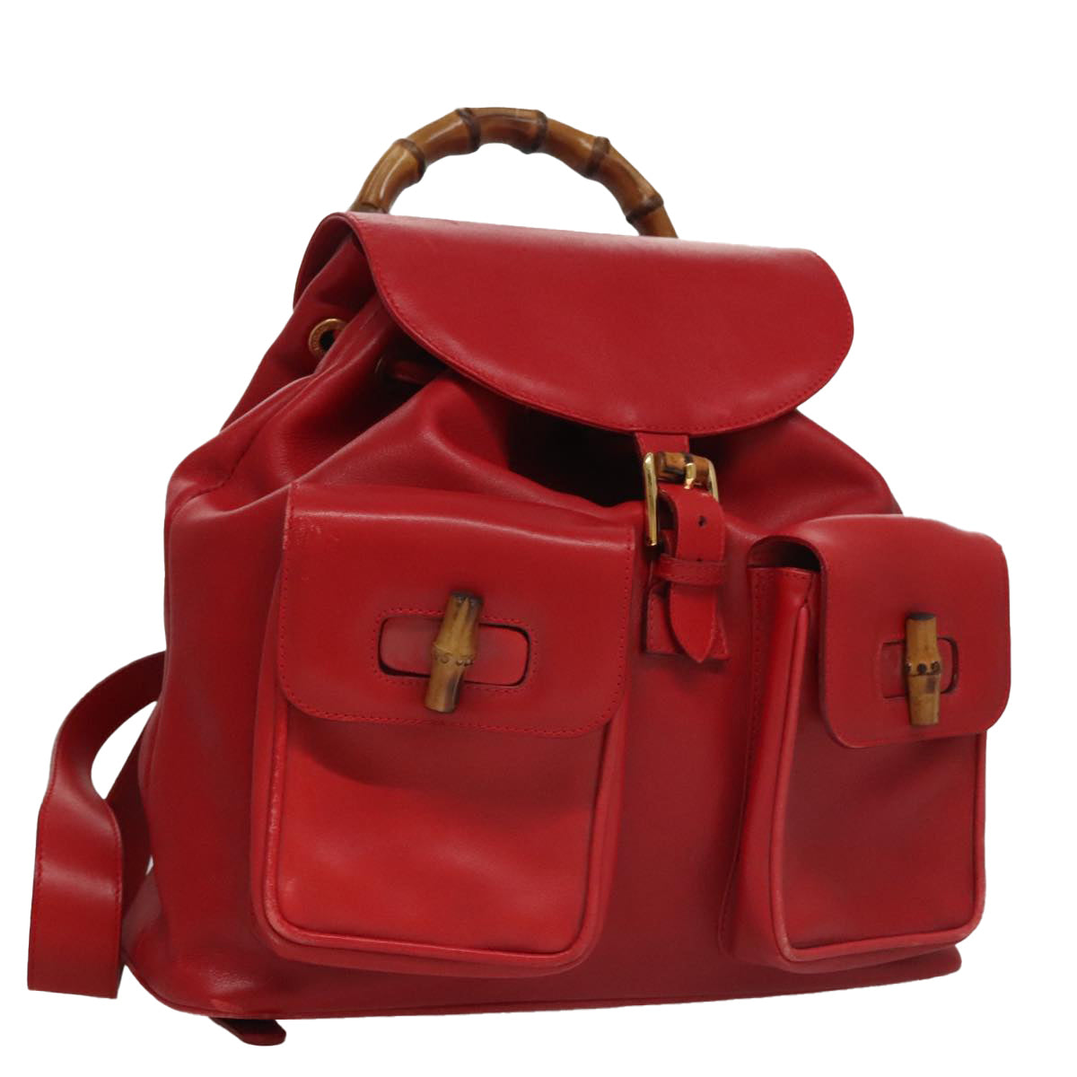 Gucci Bamboo Red Leather Backpack Bag (Pre-Owned)