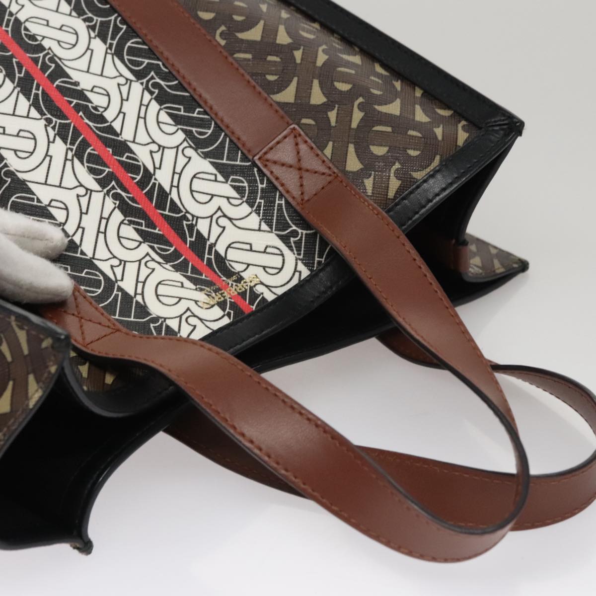 Burberry Stripe Brown Canvas Tote Bag (Pre-Owned)