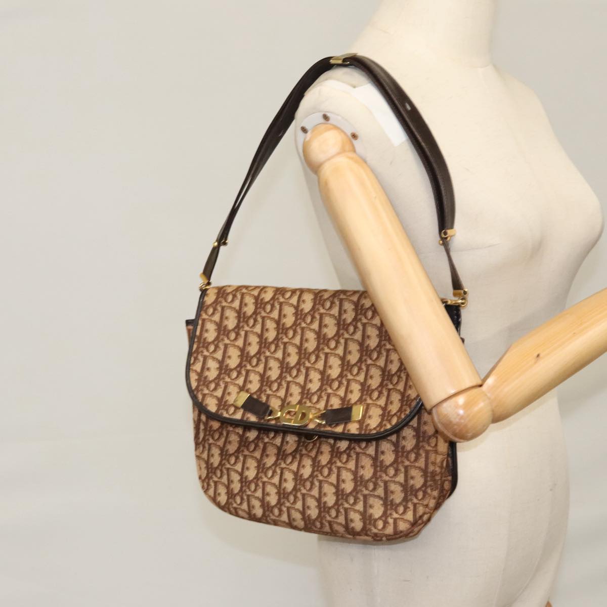 Dior Trotter Brown Canvas Shoulder Bag (Pre-Owned)