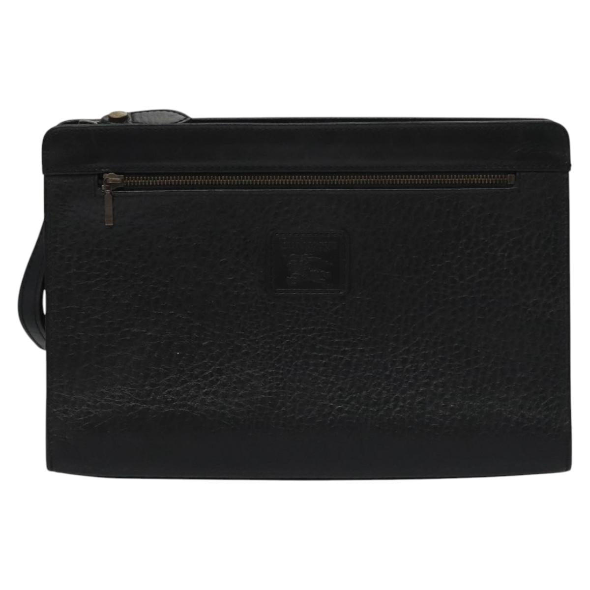 Burberry Check Link Black Leather Clutch Bag (Pre-Owned)